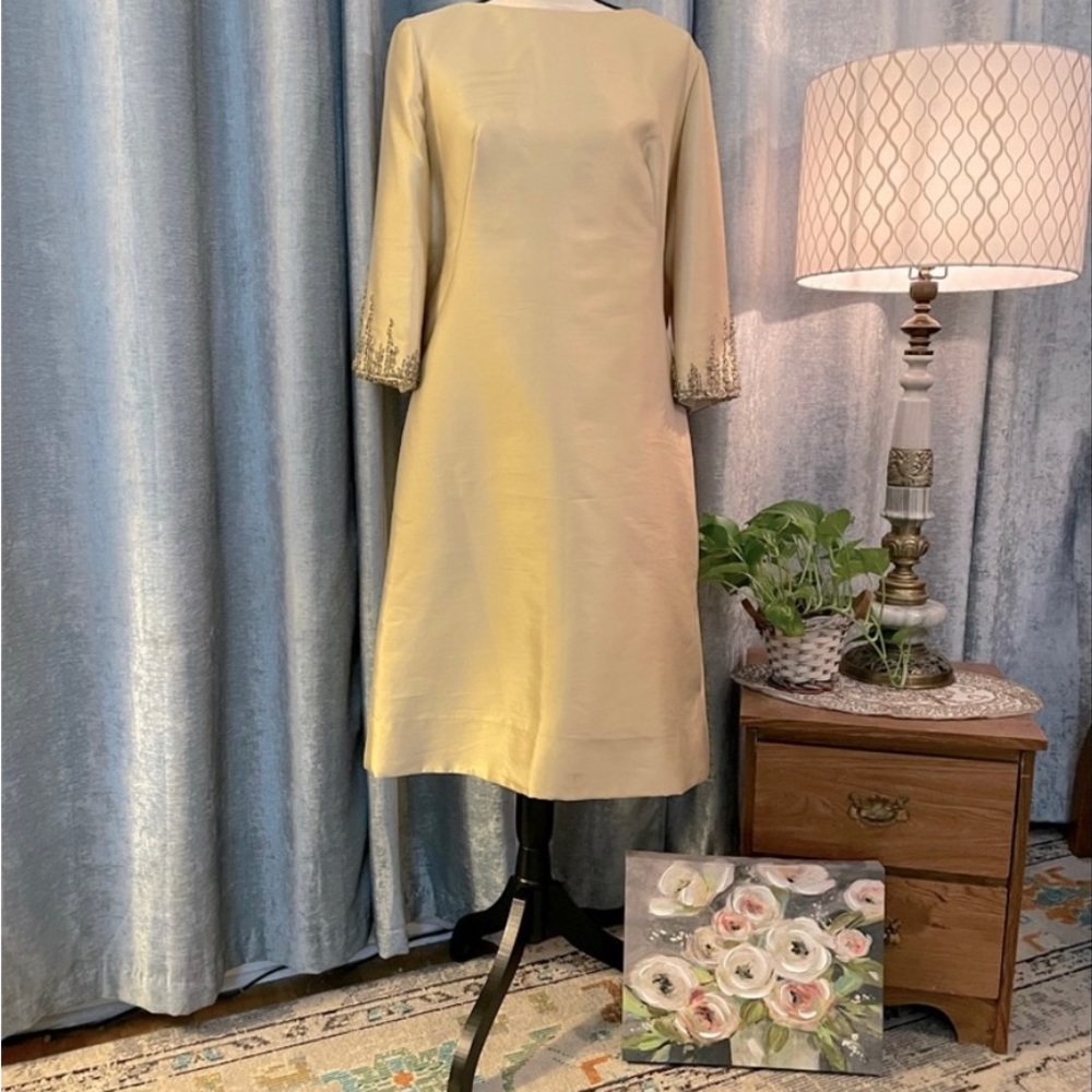 Vintage 60’s RawSilk Gold Beaded Cocktail Dress
